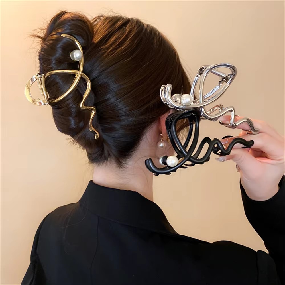 Women'S Accessories Gift Ideas - دبوس شعر لؤلؤي بتصميم الموجة الكبيرة،
